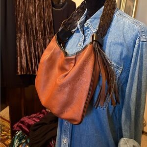 Rust Leather Hobo Bag with Braided Strap